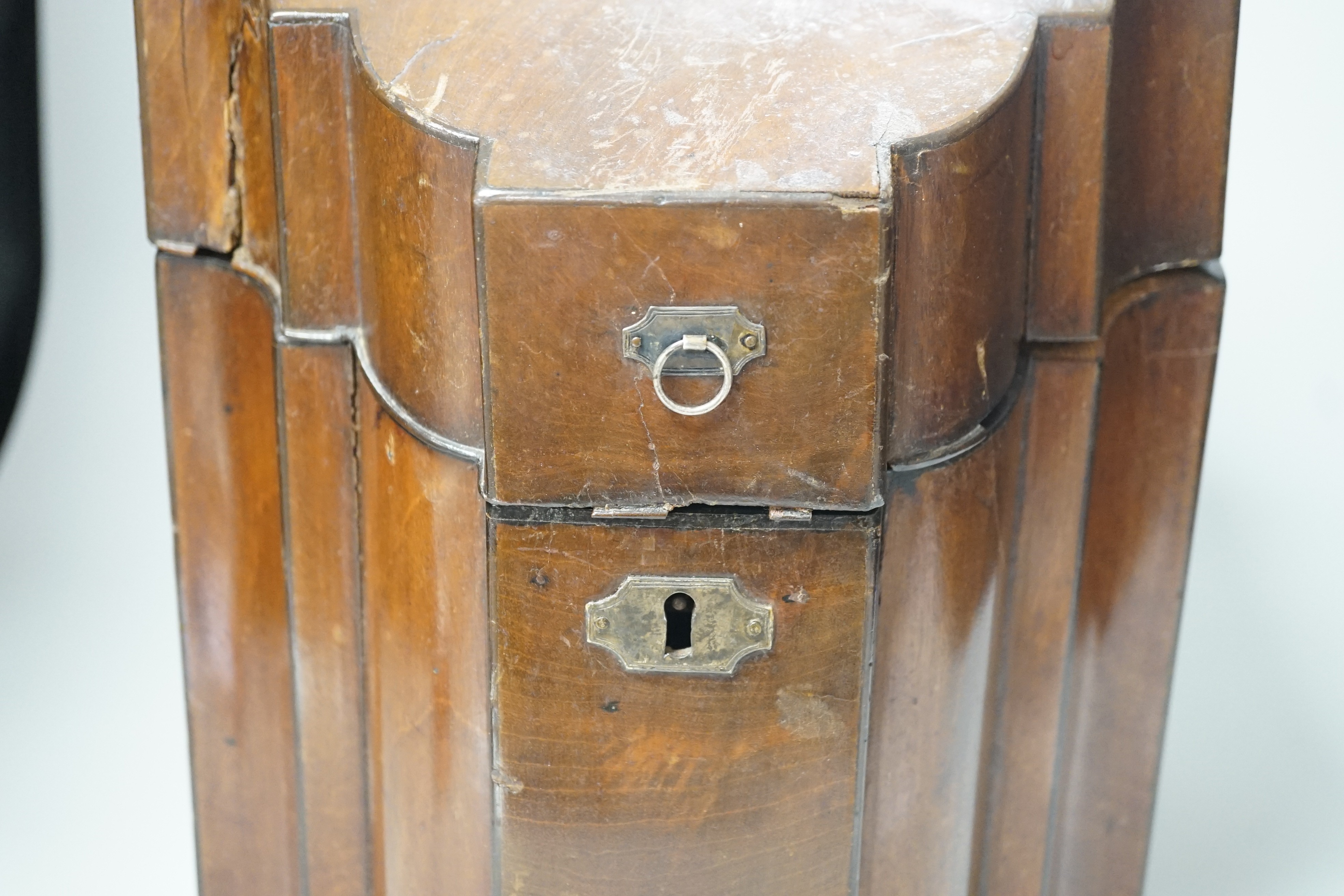 A George III mahogany knife box, converted to a stationery box, 37cm tall